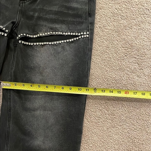 Forever 21 Black High Rise Wide Leg Bejeweled Thigh Slit Jeans - Picture 5 of 6